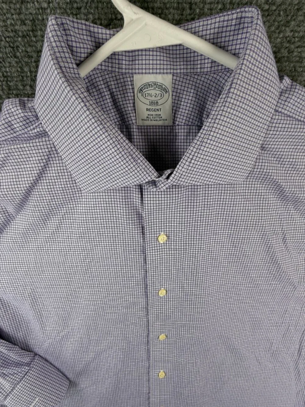 Brooks Brothers Non Iron Button Up Shirt Men Purple Check 17.5 32/33 Regent